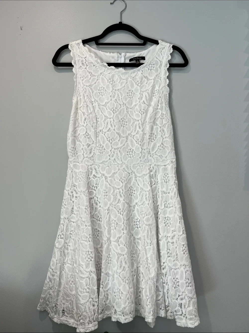 City Studio White Lace Fit-and-Flare Midi Dress